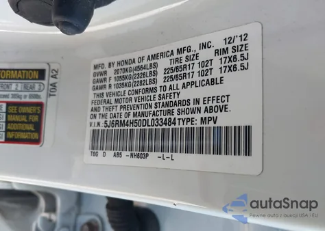 2013 Honda Cr-V Ex z USA, uszkodzony, nr VIN 5J6RM4H50DL033484